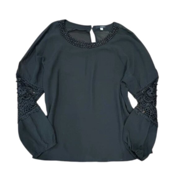 Vintage Tops - Faisca Black Mesh Knit Long Sleeve Top Witchy Vampire Whimsical 90s Goth Emo Y2K